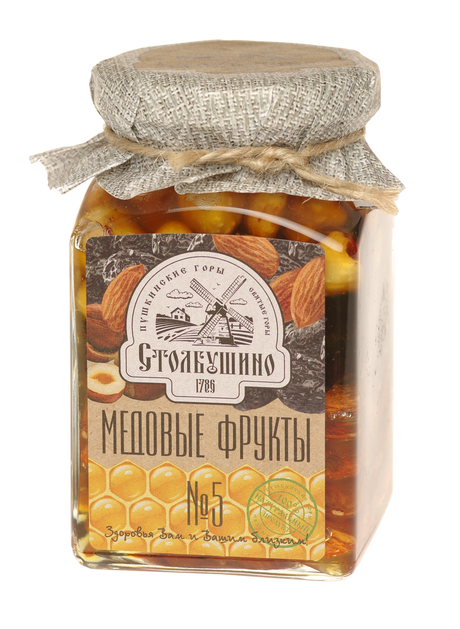 Honey fruit. Dried fruits and nuts in honey "Stolbushinsky" (honey, prunes, almonds, hazelnuts) No. 5