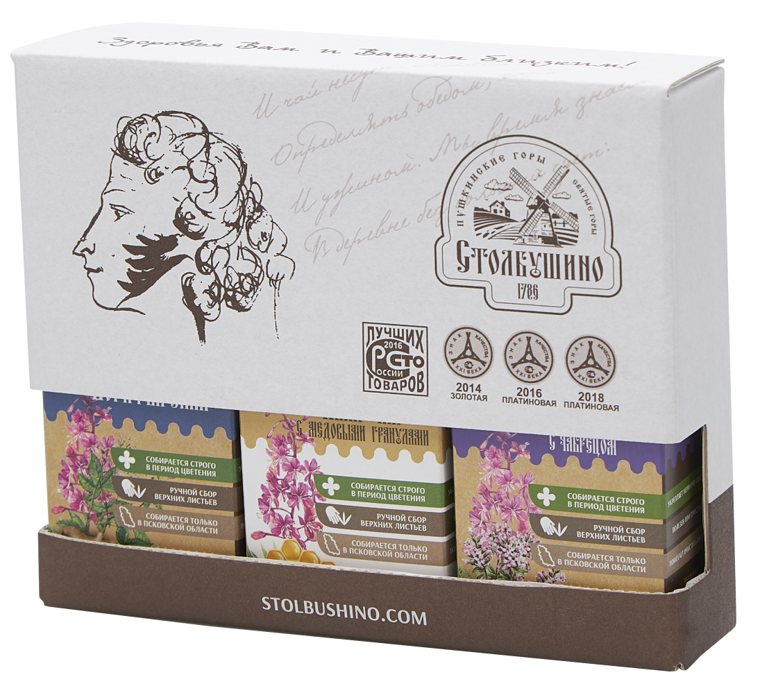 Коробка подарочная с Пушкиным для 3-х пачек чая 30 гр.